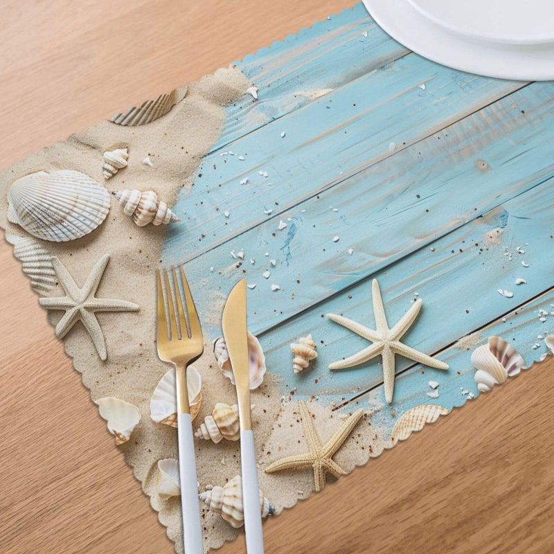 Mount Hour Sea Shell Beach Summer Starfish Board Placemats Set of 6 Heat-Resistant Washable Table Non-Slip Place Mat for Dining Table 12 X 18 Inches - Image 4
